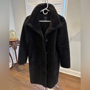 Women’s Long Sherpa Coat Black XS